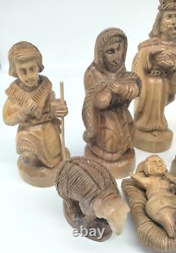 10 Vintage Olive Wood Nativity Figures Hand Carved from Bethlehem Israel