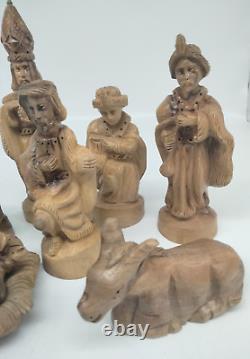 10 Vintage Olive Wood Nativity Figures Hand Carved from Bethlehem Israel