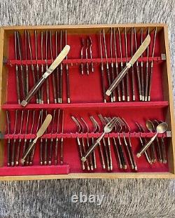 139 Piece Vintage MCM Brass And Rosewood Cutlery Set From Thailand