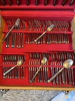 139 Piece Vintage MCM Brass And Rosewood Cutlery Set From Thailand