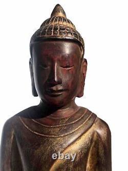 14.5 Standing Buddha Holding Offering Bowl Carved Wood From Cambodia