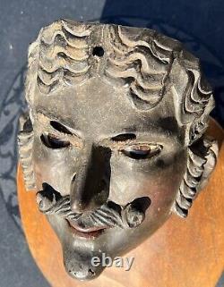 1800's Conquistador Mask Guatemala Hand Carved Glass Eyes Sideburns from Museum