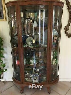 1880's Curved Glass Cabinet made from oak Wood, VERY GOOD CONDITION