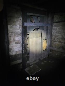 1881 Danger Under Elevator Antique Primitive Wood Folk Sign Pickle Factory Old