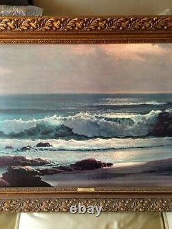 1960s Robert Wood Golden Surf Lithograph Art Print from Seascape Painting 30x67