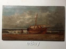 19th Century Antique French Impressionism oil painting Back from fishing