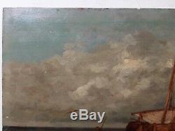 19th Century Antique French Impressionism oil painting Back from fishing