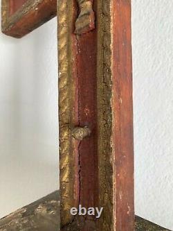 19th Century Spanish Colonial Cross W Base From Mexico With Red And Gold Paint