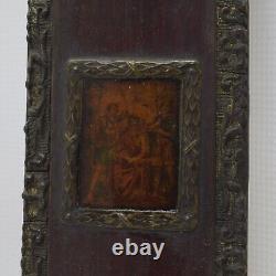 19th cent old wooden frame with scenes from the Bible dimensions 16.7 x 12.8 in