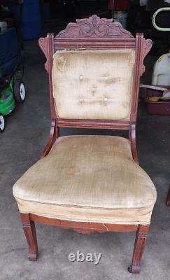 2 Antique Eastlake Victorian Parlor Chairs From The 19th Century With Casters