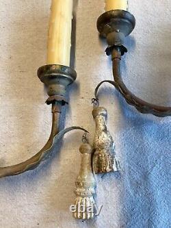 2 French Farmhouse-Wood, Gilt Metal, DISTRESSED SCONCES, Resorced from NOLA