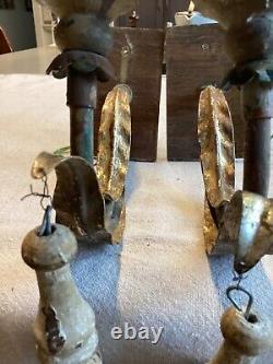 2 French Farmhouse-Wood, Gilt Metal, DISTRESSED SCONCES, Resorced from NOLA