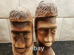 2 Heads Sculptures of Lignum Vitae Wood from Jamaica heavy