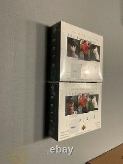 (2) MINT 2001 Upper Deck Golf Hobby Boxes from Sealed Case. Tiger Woods PSA 10