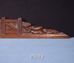 48 French Antique Breton Pediment, Crown or Crest Chestnut Wood from Brittany