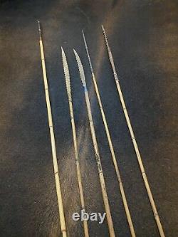 5 Antique Bamboo & Wood Spears/Arrows From New Guinea, Arrow Tribal Weapon PNG