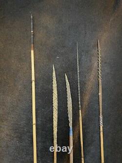 5 Antique Bamboo & Wood Spears/Arrows From New Guinea, Arrow Tribal Weapon PNG