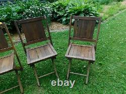 5 Antique Wood Folding Slat Chairs from IOOF Odd Fellows Lodge Simmons