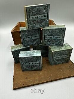 7 Packages Of Indian Physic Holistic Medicine from early 1900's With Wood Box