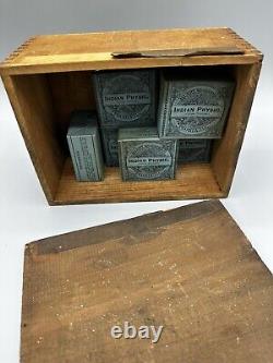 7 Packages Of Indian Physic Holistic Medicine from early 1900's With Wood Box