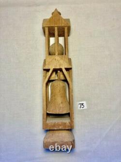 #73 Vintage Folk Art Carved Wood Tower Bell and Ball in Cage, Down From $280.00