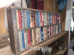 8 Cubby Wooden Box Old Nails Filled With Early Homespun & Calico From Old Quilts