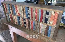 8 Cubby Wooden Box Old Nails Filled With Early Homespun & Calico From Old Quilts