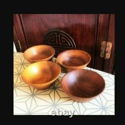 A Set of 4 Vintage Wood Bowls Carved Out of Whole Piece of Wood, from UK