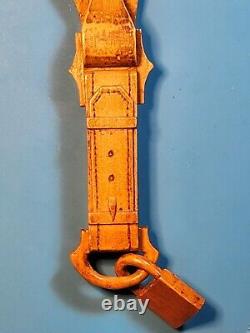 A+ Very Rare 1800's Antique Hand Carved From Single Piece of Wood Knife & Lock