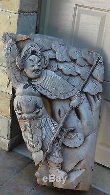 ANTIQUE 17c-18c CHINESE WOOD CARVED FRAGMENT FROM A CHINESE TEMPLE DEMOLISHED