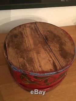 ANTIQUE NORWEGIAN WOODEN TINE ORIG. PAINT From SETESDAL Norway 1931 ROSEMALING