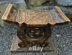 African Ashanti Tribe Hand Carved Gye Nyame Wooden Stool Chair From Ghana Africa