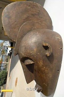 African Bobo Fing Carving Wood Mask Helmet with Sagittal Crest from Burkina Faso