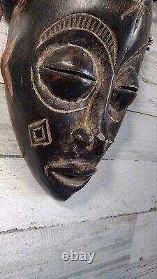 African Chokwe Tribal Mask Carved Wood With Rope Hair Original From Africa