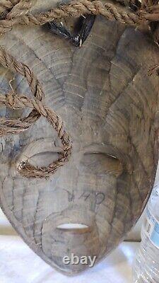 African Chokwe Tribal Mask Carved Wood With Rope Hair Original From Africa