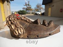 African Dan Tribe Liberia Hand Carving Wood Mask with Cowrie shells. Antique art