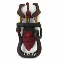 African Mask Yoruba Gelede Red Faced Mother Mask withBirds and Snake from Nigeria