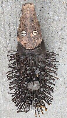 African Original Wood Power Object Spiritual Protection Dog Nail Fetish Figure