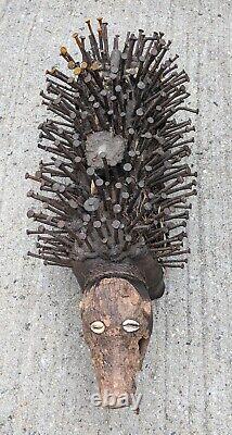 African Original Wood Power Object Spiritual Protection Dog Nail Fetish Figure