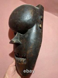 African Salampasu Mask with Jagged Teeth Authentic Carved Wood Art from Congo