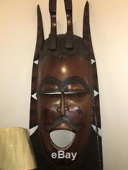 African Wooden Vintage Mask From The Ivory Coast 56 Inches T 17 -3/4 Inches W