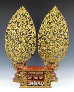 Altar Set From Geschnitztem & Gold Plated Wood, Vmtl Vietnam 19 Early 20. Century