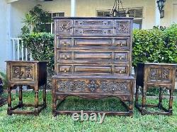 An Antique Wooden Carved Oak 4 Bedroom Set From Actress Lupe Velez