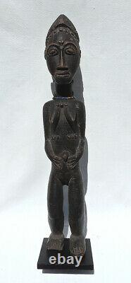 An old african female statue figure with display base baule from ivory coast #16