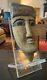 Ancient Egyptian Mummy Mask Of Carved Wood From The Late Period With Lucite Stand