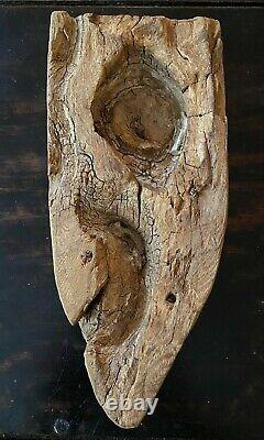 Ancient Egyptian Mummy Mask of Carved Wood from the Late Period with Lucite Stand