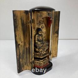 Ancient Japanese Statue wood carved buddha With Zushi Box W3.9×H9.4inch From Japan