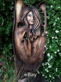 Angel Figure carved from solid Linden wood Handmade Wooden Sculpture 26/66 cm