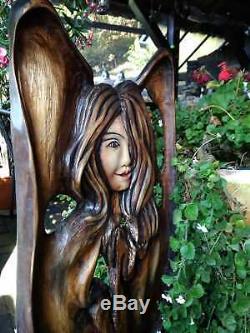 Angel Figure carved from solid Linden wood Handmade Wooden Sculpture 26/66 cm