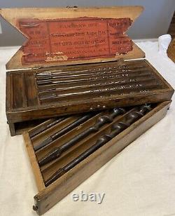 Antique 10 Piece Auger Bit Set In Wood Irwin Auger Bits Box From The Late 1800s